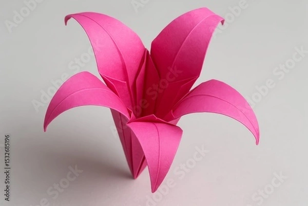 Fototapeta Elegant pink origami flower crafted from paper showcasing intricate folds and a vibrant design