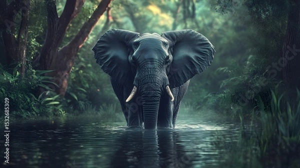 Fototapeta Asiatic Elephant having a bath in the river