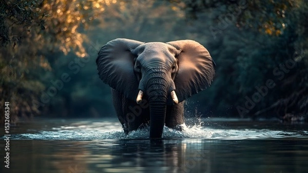 Fototapeta Asiatic Elephant having a bath in the river