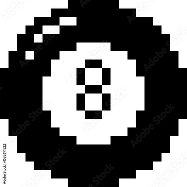 Obraz Pixel art black snooker ball number 8. Snooker ball