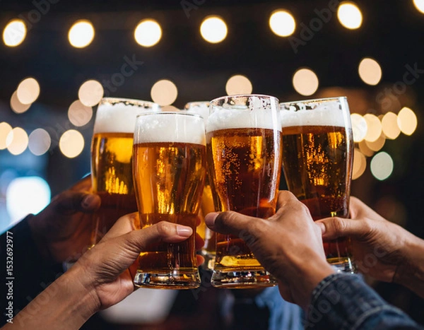 Obraz Several beer glasses clinked