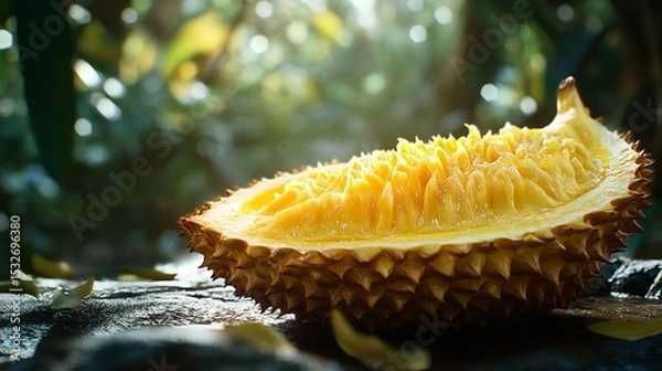 Fototapeta Durian Fruit: Close-Up of Exotic Tropical Fruit in Lush Setting