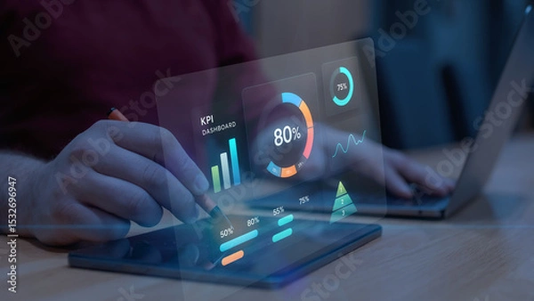 Fototapeta Holographic KPI Dashboard Visualization