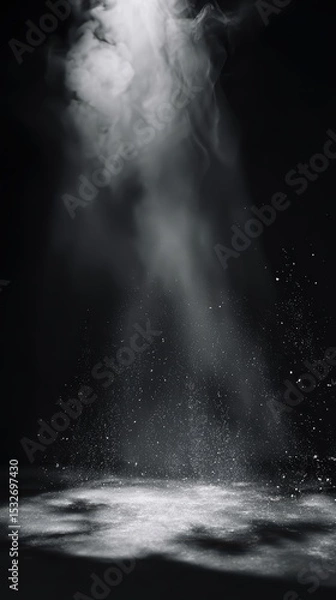 Obraz Spotlight illuminating stage with smoke on black background, theater performance concept.