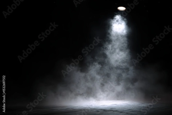 Obraz Dramatic stage spotlight creates ethereal atmosphere with swirling fog and shadows for theatrical performances.