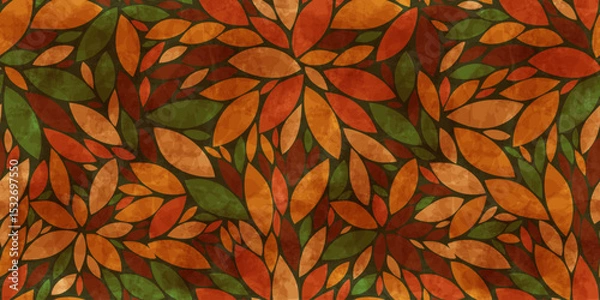 Fototapeta Autumn leaves seamless vector pattern. Watercolor texture leaf pattern. Red leafs patterns