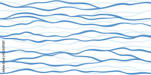Fototapeta Sea waves seamless vector pattern. Hand drawn water background. Wavy ocean print, curly paint lines, watercolor