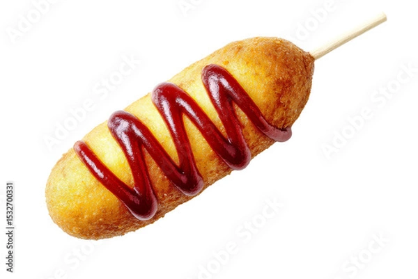 Fototapeta Crispy corn dog with ketchup isolated on transparent background