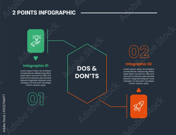 Fototapeta comparison choice infographic process diagram with hexagon center up and down content with outline style vector