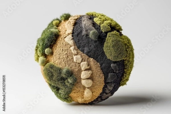 Obraz Miniature Globe Featuring Unique Textures and Earthy Tones Set Against Minimalist Background