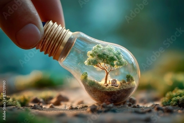 Obraz Small Tree Growing Inside Glass Light Bulb on Natural Background