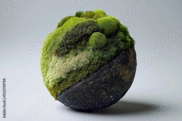 Obraz Stylized Miniature Globe with Textured Mossy Surface on Gray Background