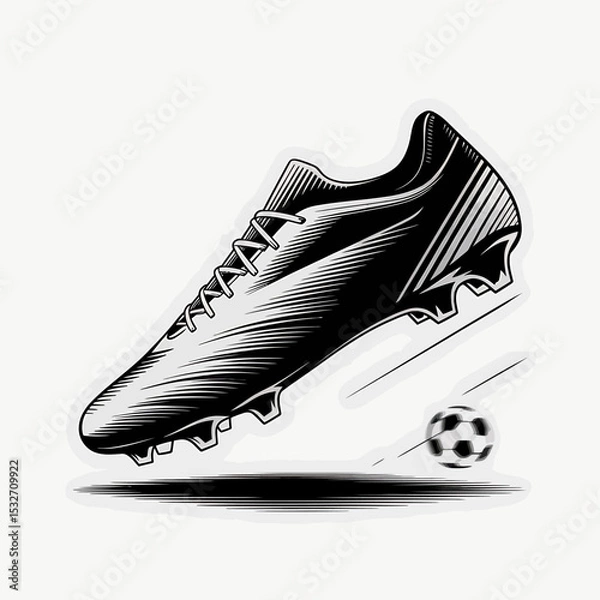 Obraz A Striking Black and White Illustration of a Soccer Cleat in Motion