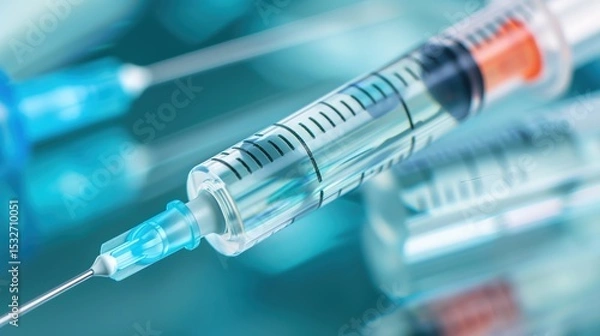 Obraz Close-up Medical Syringe with Vaccine: High-Resolution Imaging, Sterile Administration, and Immunization Technology