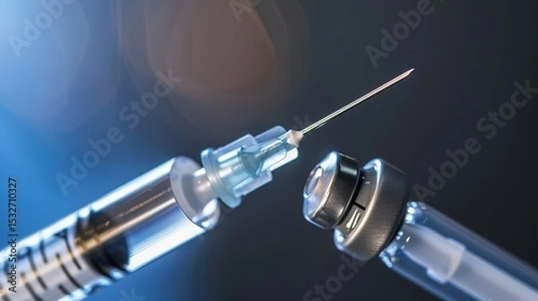 Obraz Close-up Medical Syringe with Vaccine: High-Resolution Imaging, Sterile Administration, and Immunization Technology
