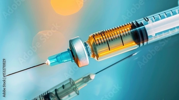 Obraz Close-up Medical Syringe with Vaccine: High-Resolution Imaging, Sterile Administration, and Immunization Technology
