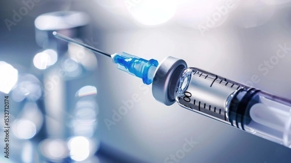 Obraz Close-up Medical Syringe with Vaccine: High-Resolution Imaging, Sterile Administration, and Immunization Technology