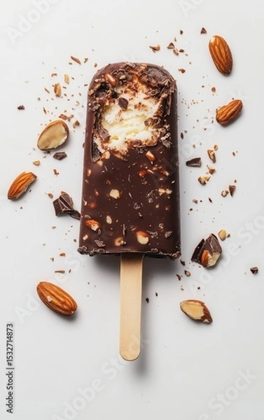Obraz ice cream bar with chocolate and almond nuts on a white background
