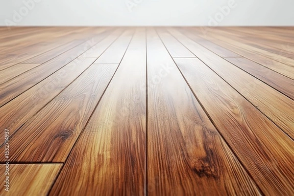 Fototapeta  Glossy wooden floor with warm glow, clean surface, lines and rich grain texture create inviting and spacious interior view