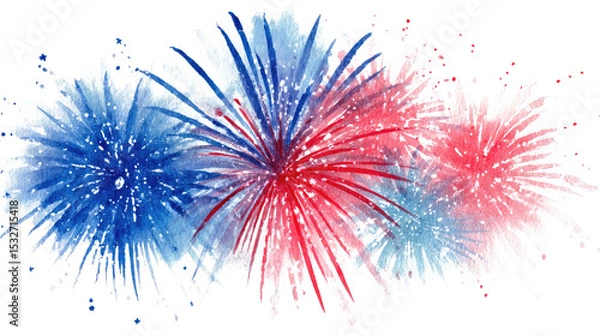 Obraz Festive watercolor fireworks display isolated on a white background