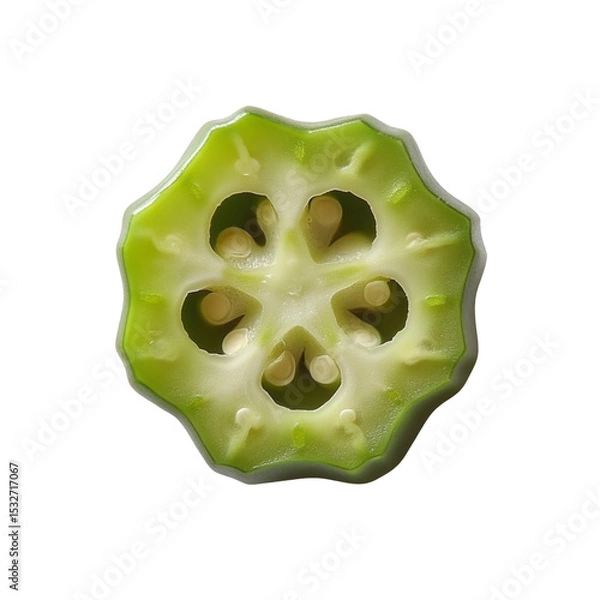 Fototapeta Close-up of a Sliced Okra Showing its Unique Seed Pods