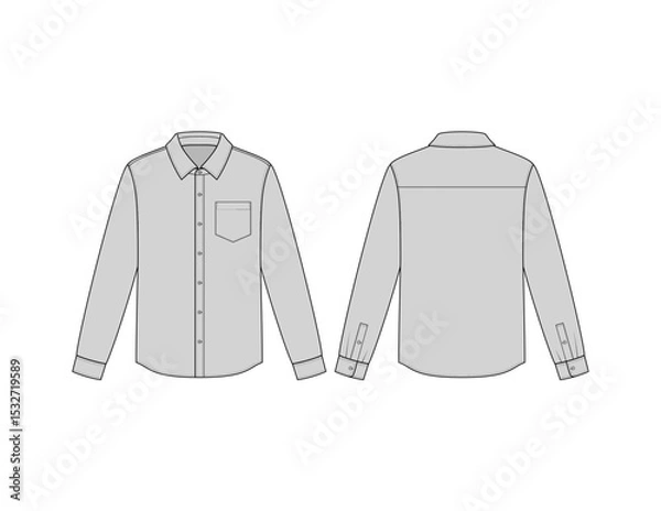 Obraz Mens Basic Long Sleeve Button Down Shirt Technical Flat Sketch for Fashion Design