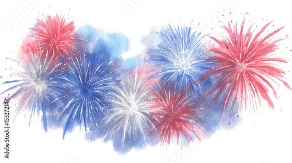 Obraz Festive watercolor fireworks display isolated on a white background