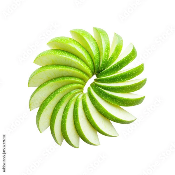 Fototapeta Green Apple Slices Arranged in a Circular Pattern on Black Background