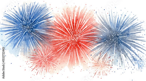 Obraz Festive watercolor fireworks display isolated on a white background