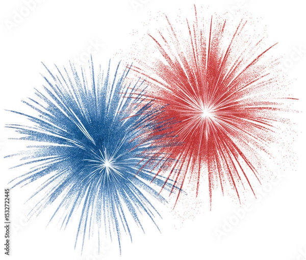 Obraz Festive red and blue fireworks display isolated on a white background