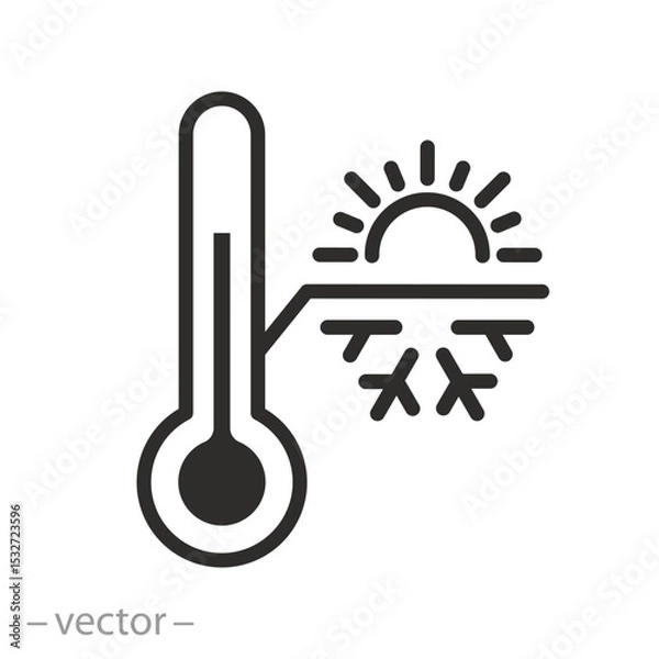 Obraz thermostat icon, hot and cold temperature, thermometer with sun and snowflake, thin line symbol on white background, vector illustration