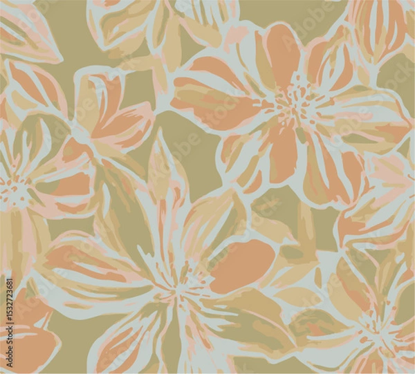 Fototapeta botanical floral, vector, seamless pattern , herbs and leaves ,big set, background with flowers