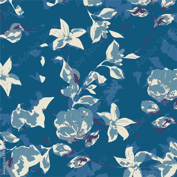 Fototapeta botanical floral, vector, seamless pattern , herbs and leaves ,big set, background with flowers