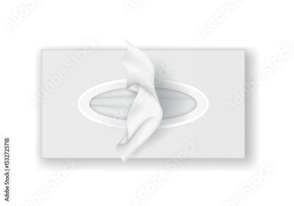 Fototapeta Illustration of a white tissue box top view. Features soft tissues emerging. Clean and minimal design. Ideal for hygiene products and healthcare themes.
