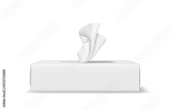 Fototapeta Realistic illustration of a white tissue box with a single tissue emerging. Minimalist design in neutral colors, perfect for hygiene or healthrelated themes.