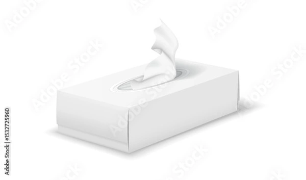 Fototapeta Illustration of a realistic tissue box in white hues. This depiction showcases the box with a tissue emerging, emphasizing hygiene in a minimalist style.