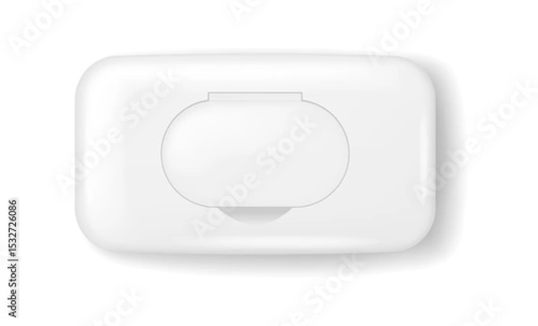 Fototapeta White plastic packaging photographed from above. The rectangular container holds wet wipes. Minimalistic design is suitable for hygiene products. Clean and simple.