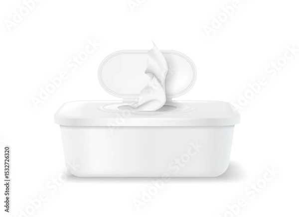 Fototapeta Realistic illustration of a white plastic container with an open lid showcasing soft tissues. Perfect for hygiene, healthcare, and cleanliness themes.