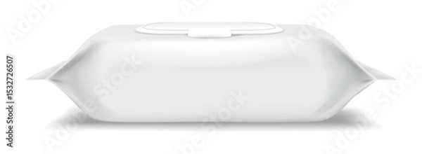 Fototapeta Realistic illustration of white wet wipes packaging with a plastic lid. Minimalistic design. Useful for product mockups. Isolated on a plain white background.