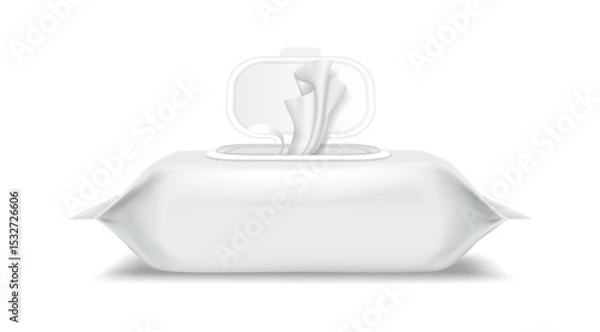 Fototapeta Highquality illustration of a wet wipes package with the lid open. Designed in a realistic style with a white color palette. Represents hygiene and convenience.