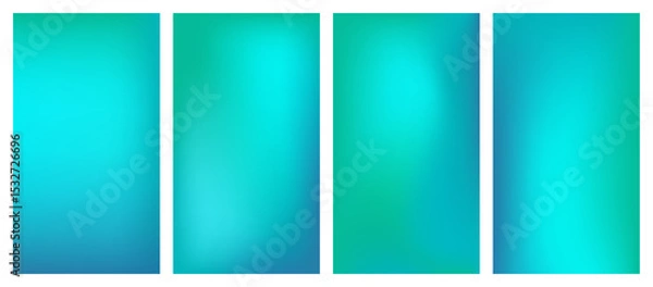 Obraz Set of aqua blue gradient background. Aesthetic blue, green colored design cover. Smooth  blurry wallpaper with soft light transitions.
