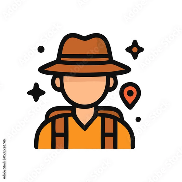 Obraz A traveler figure with a hat and backpack, representing adventure, exploration, and tourism.