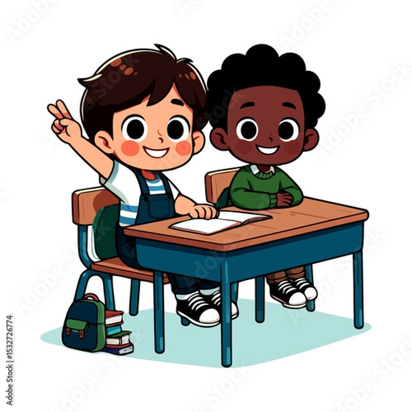 Fototapeta Adorable Diverse Students Learning Together in Classroom