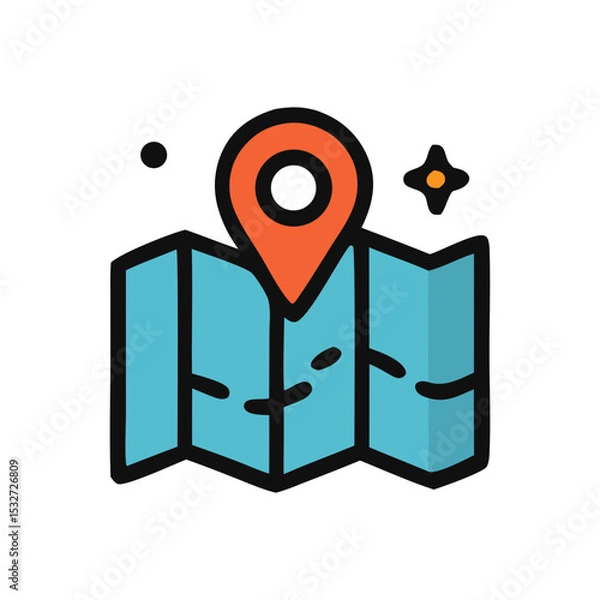 Fototapeta An open map with a red location pin, symbolizing navigation, travel planning, and destination finding.