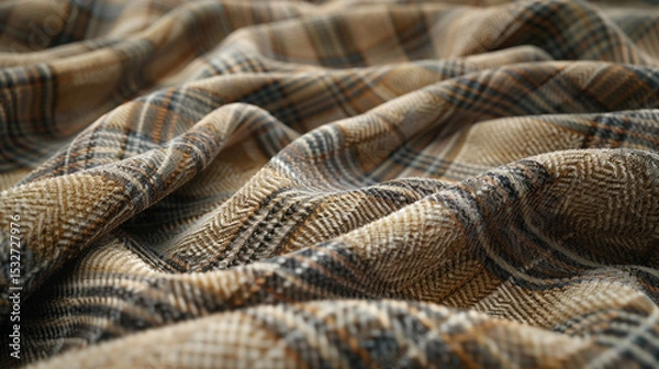 Obraz Muted earth-tone plaid fabric with soft diagonal pattern and realistic folds.