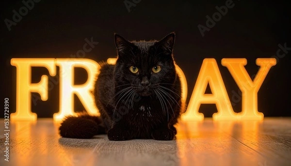Fototapeta Black Cat Friday Postcard with Illuminated Letters