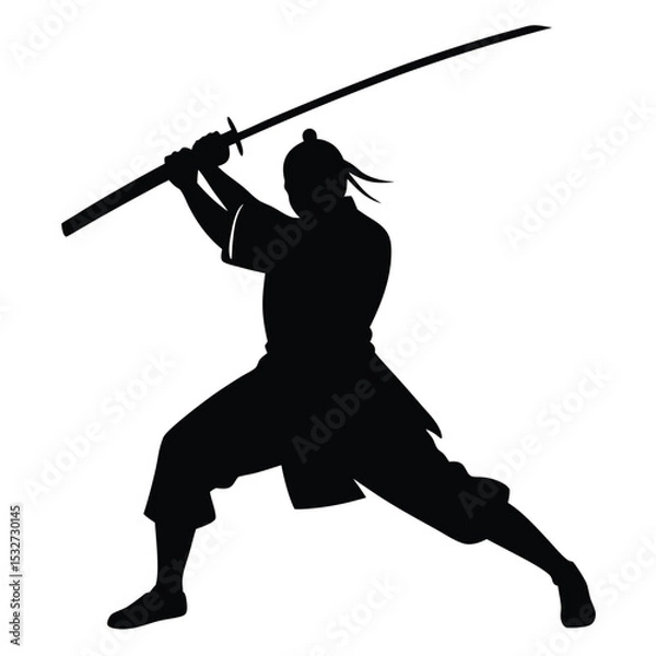 Obraz Silhouette of a Samurai Warrior wielding Katana Sword