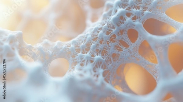 Obraz Close-up 3D abstraction of a porous organic structure with intricate, lace-like networks, resembling the spongy interior of a bone