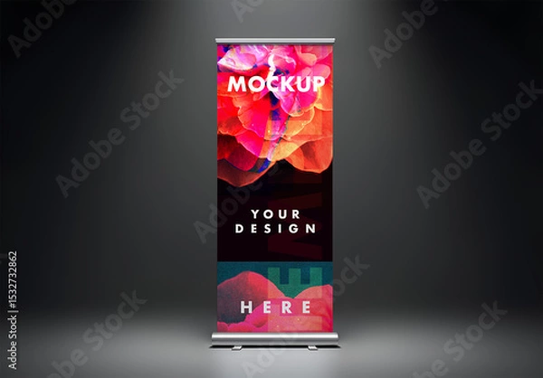 Obraz Roll-up Banner Mockup on Dark Background with Soft Studio Lighting