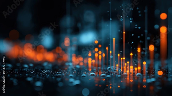 Obraz 3D infographics for business presentation with neon glowing charts, bars and pie diagrams